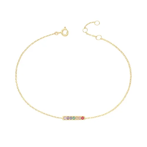 9ct Yellow Gold Rainbow Bar Chain Bracelet 0.79g